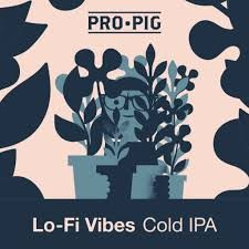 Stowe Public House Pro-Pig Lo-Fi Vibes Cold IPA beer can with abstract plant art.