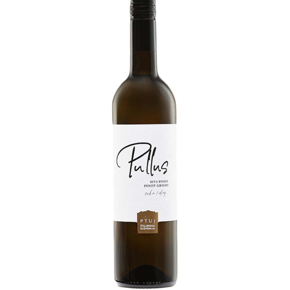 Stowe Public House & Bottle Shop Pullus Pinot Grigio white wine bottle, dry, from Slovenia.