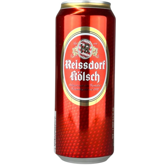 Stowe Public House & Bottle Shop Reissdorf Kolsch beer can with red metallic finish and oval label.