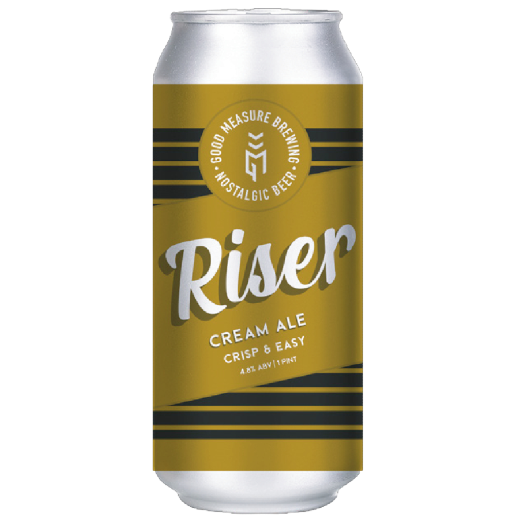 Stowe Public House & Bottle Shop Good Measure Early Riser Cream Ale can. Gold and black design with white text.