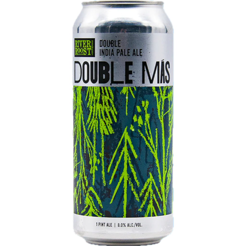 Stowe Public House & Bottle Shop River Roost Brewery Double Mas India Pale Ale can with green pine tree design.