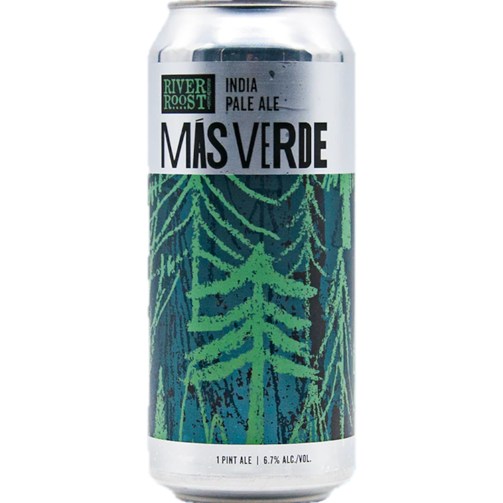 Stowe Public House & Bottle Shop River Roost Brewery Mas Verde India Pale Ale can with green forest design and citrus notes.