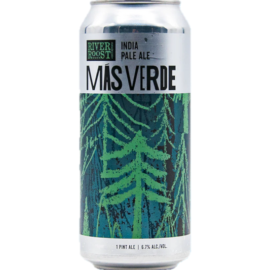 Stowe Public House & Bottle Shop River Roost Brewery Mas Verde India Pale Ale can with green forest design and citrus notes.