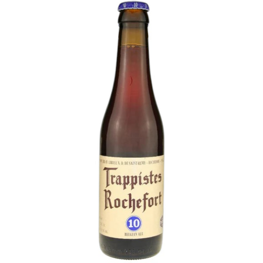Stowe Public House & Bottle Shop Trappistes Rochefort 10 Belgian Ale, dark reddish-brown, 11.2 oz bottle.