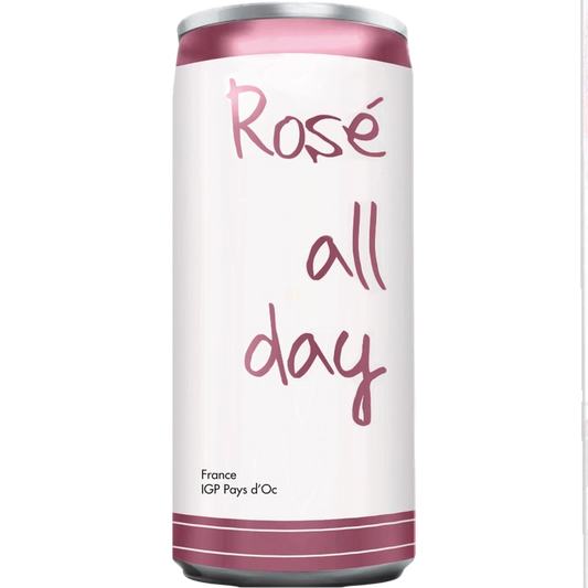 Stowe Public House Rosé All Day Pays d'Oc canned rosé, crisp and dry with strawberry and watermelon notes.