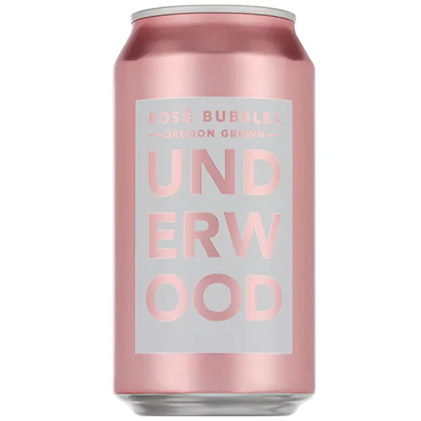 Stowe Public House & Bottle Shop Underwood Rosé Bubbles sparkling wine can, rose gold color, vegan and gluten-free.
