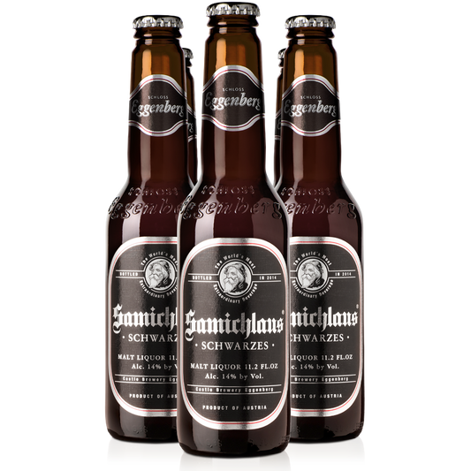 Stowe Public House & Bottle Shop: Schloss Eggenberg Samichlaus Schwarzes, a dark malt liquor with a black label.