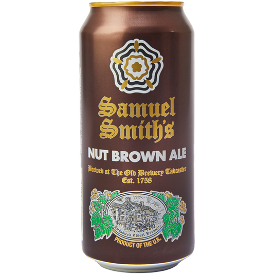 Stowe Public House & Bottle Shop: Samuel Smith's Nut Brown Ale can. Rich nutty color, brewed with barley malt, yeast, and hops.