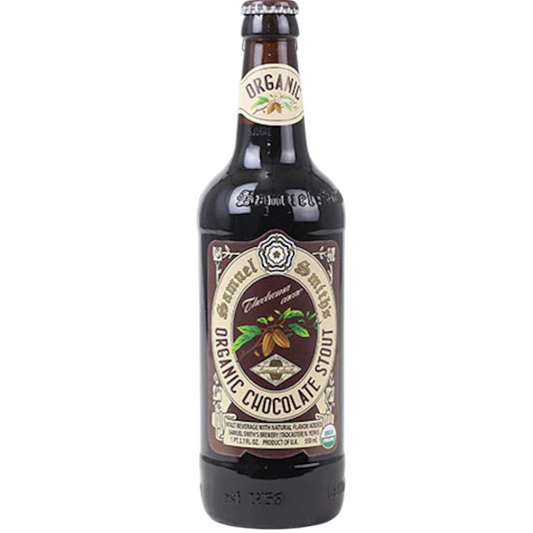 Stowe Public House & Bottle Shop: Samuel Smith's Organic Chocolate Stout bottle, dark brown with a rich chocolate flavor.