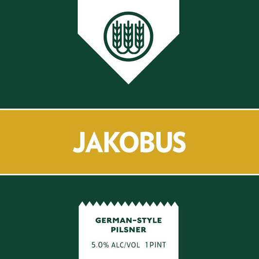 Stowe Public House & Bottle Shop: Schilling Beer Co. Jakobus German-Style Pilsner, 5.0% ABV, 1 pint can. Crisp, clean finish with lemon and floral notes.