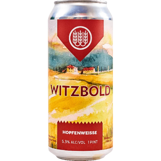 Stowe Public House & Bottle Shop Schilling Beer Co. Witzbold Hopfenweisse can. Silky, hoppy Hefeweizen with citrus, banana, vanilla, and clove notes.