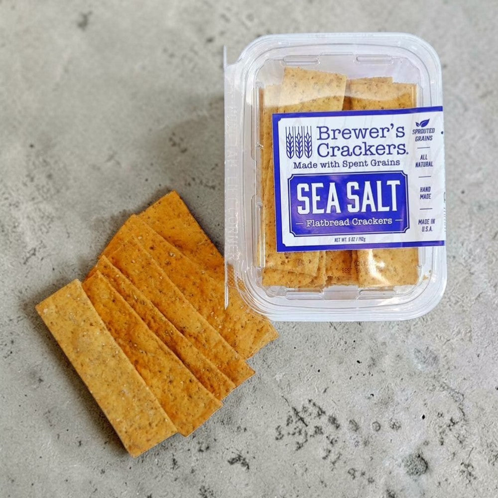 Stowe Public House & Bottle Shop Brewer's Crackers, Sea Salt flatbread crackers made with spent grains and whole grains. All natural, hand made in USA.