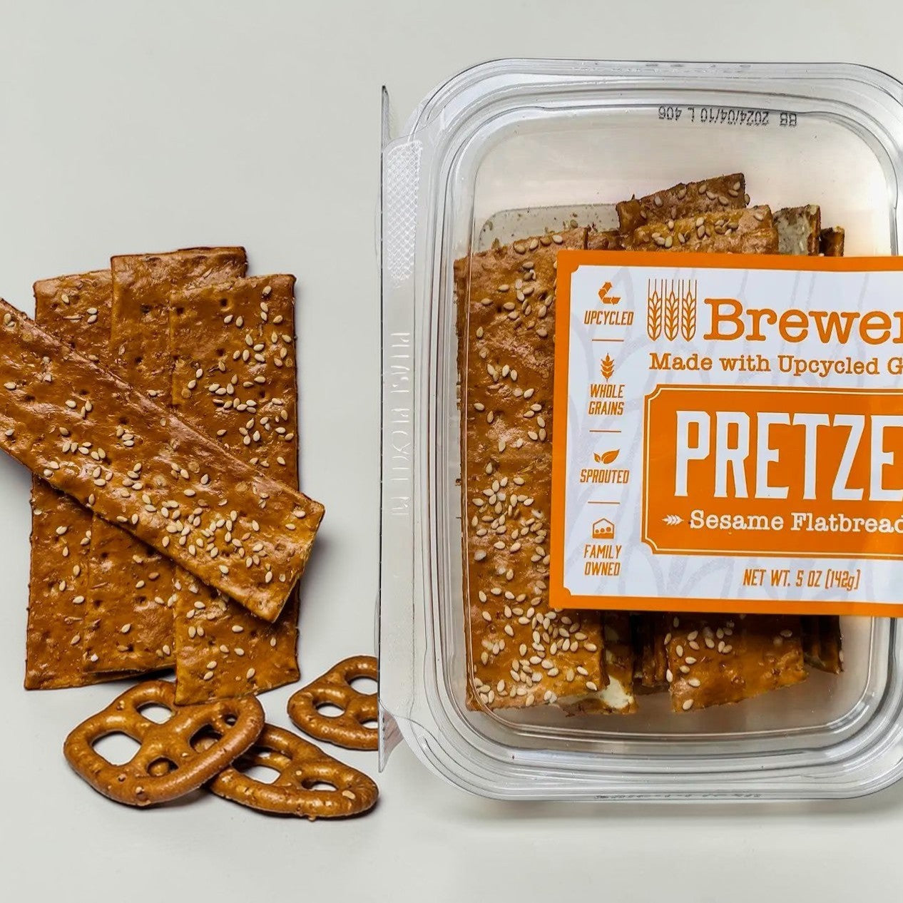 Stowe Public House & Bottle Shop Brewer's Sesame Pretzel Flatbreads made with whole grains and toasted sesame seeds.