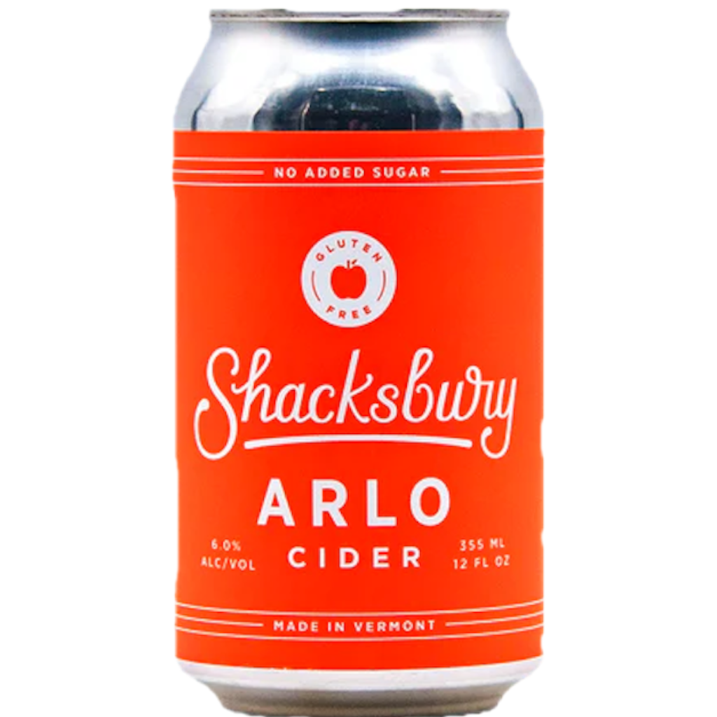 Stowe Public House & Bottle Shop Shacksbury Arlo cider can. Aromatic, grapefruit, lightly sparkling, dry, gluten-free, no added sugar.