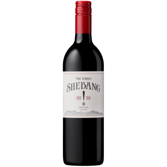 Stowe Public House & Bottle Shop Bedrock The Whole Shebang California Red Wine bottle with a red cap and white label.