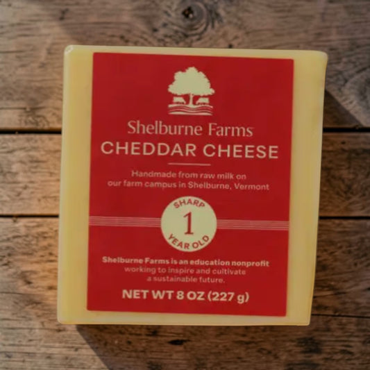 Stowe Public House & Bottle Shop Shelburne Farms 1 year aged sharp cheddar cheese, handmade from raw milk, 8 oz block.