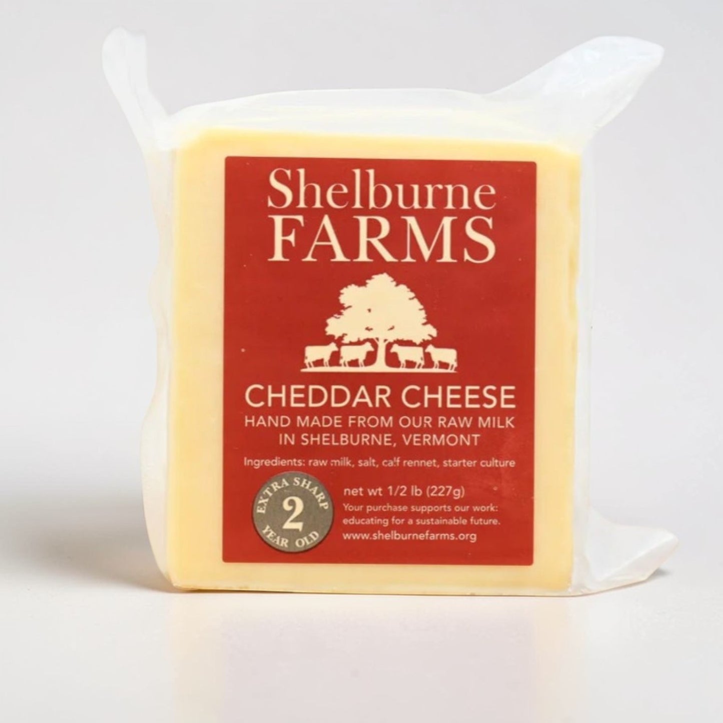 Stowe Public House & Bottle Shop Shelburne Farms 2-year aged cheddar cheese, raw milk, extra sharp, 1/2 lb block.