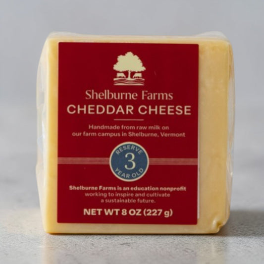 Stowe Public House & Bottle Shop Shelburne Farms Reserve 3-Year Cheddar cheese block, handmade from raw milk.