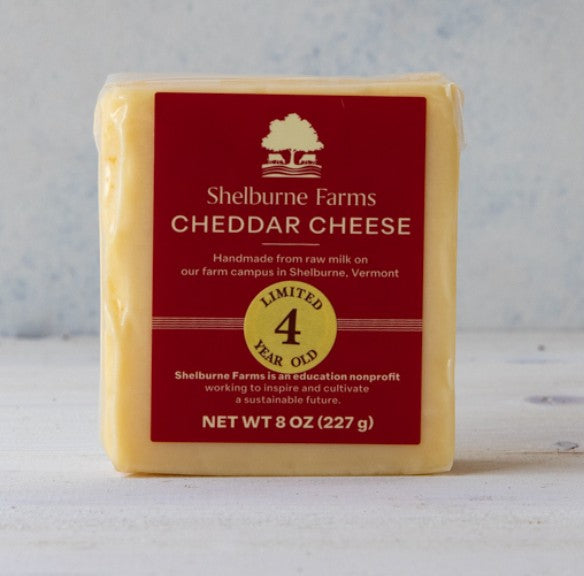 Stowe Public House & Bottle Shop Shelburne Farms 4-year aged cheddar cheese block, handmade from raw milk.