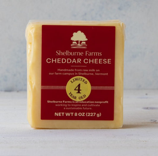 Stowe Public House & Bottle Shop Shelburne Farms 4-year aged cheddar cheese block, handmade from raw milk.