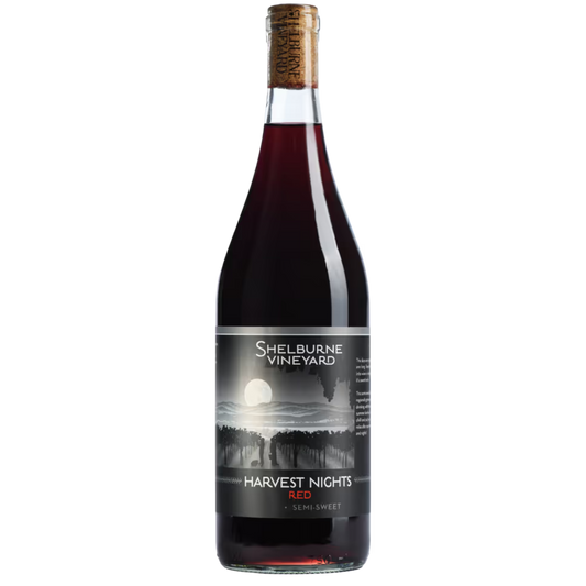 Stowe Public House & Bottle Shop Shelburne Vineyard Harvest Nights semi-sweet red wine bottle with cork.