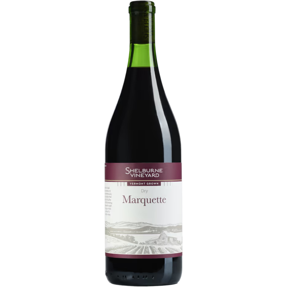 Stowe Public House & Bottle Shop Shelburne Vineyard Dry Marquette red wine bottle with vineyard scene label.