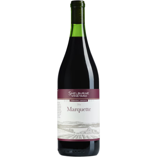 Stowe Public House & Bottle Shop Shelburne Vineyard Dry Marquette red wine bottle with vineyard scene label.