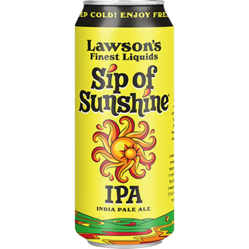 Stowe Public House & Bottle Shop Lawson's Finest Liquids Sip of Sunshine IPA can with a yellow background and sun graphic.