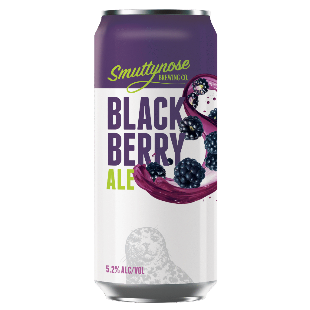 Stowe Public House & Bottle Shop Smuttynose Blackberry Ale can with blackberries and purple splash. 5.2% ABV.