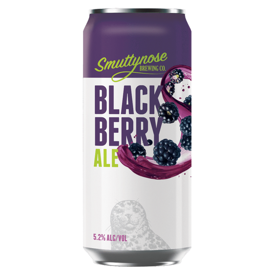 Stowe Public House & Bottle Shop Smuttynose Blackberry Ale can with blackberries and purple splash. 5.2% ABV.
