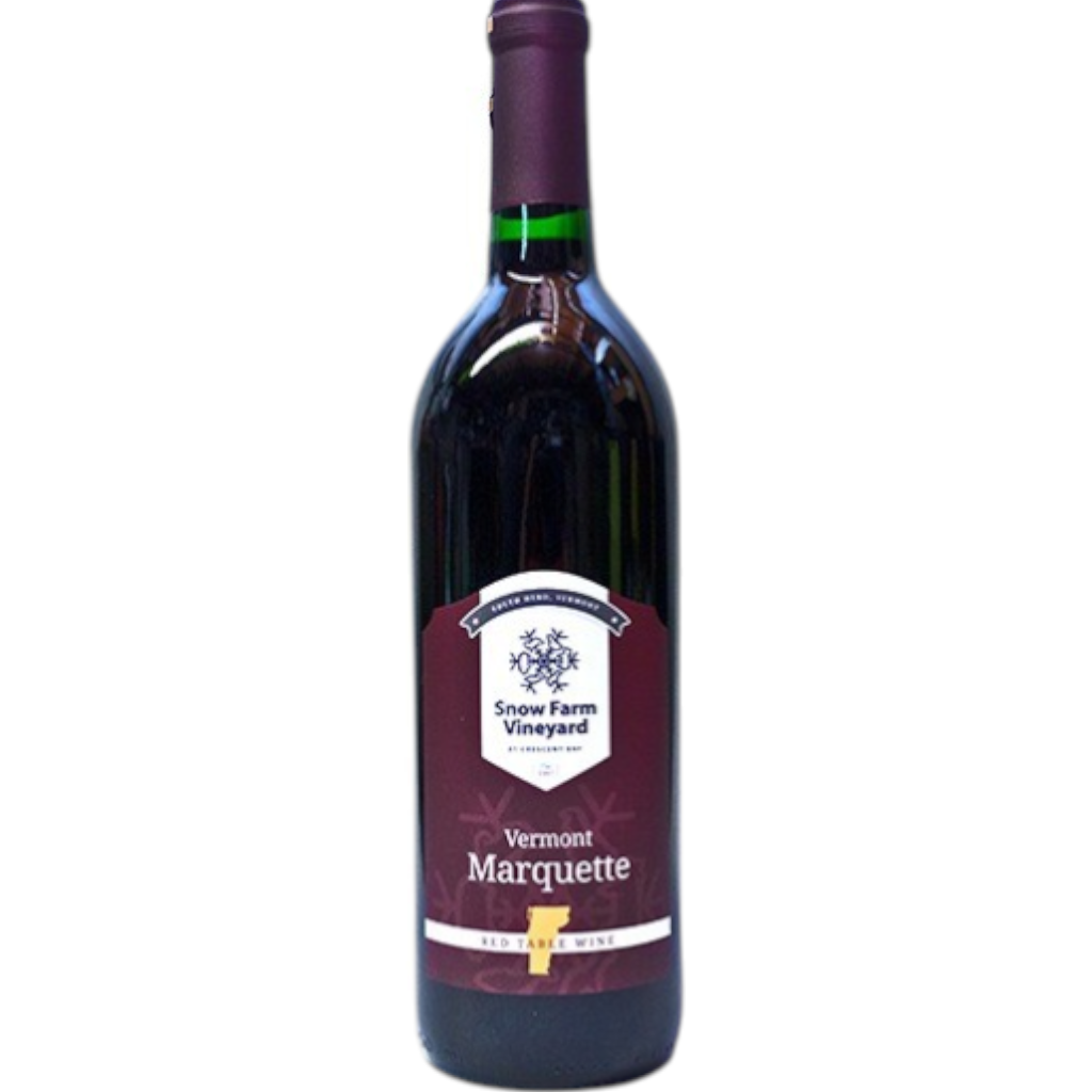 Stowe Public House & Bottle Shop Snow Farm Vineyard Marquette dry red wine, garnet color, woody aromas, berry notes, aged in oak.