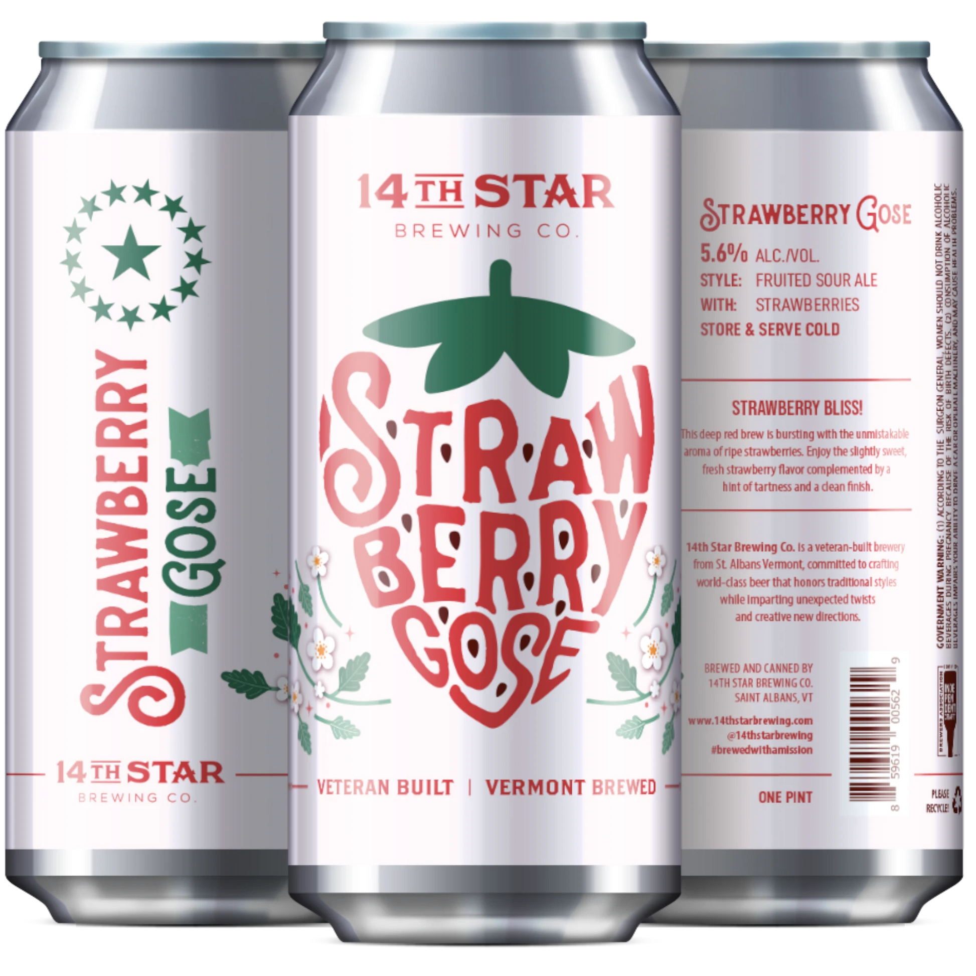Stowe Public House & Bottle Shop 14th Star Brewing Co. Strawberry Gose can, deep red brew with strawberry aroma and flavor.