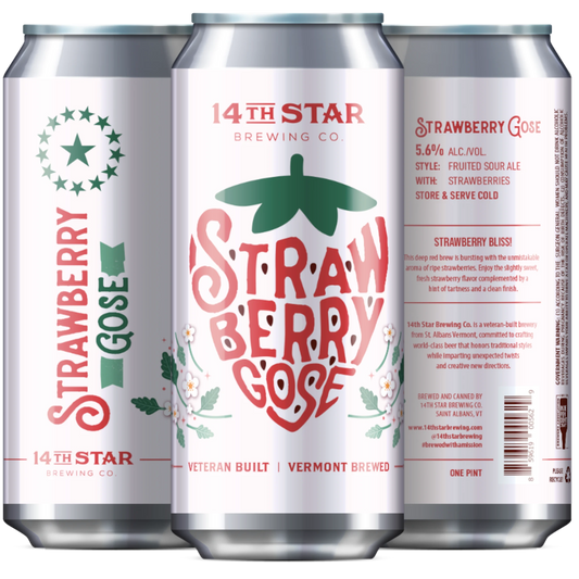 Stowe Public House & Bottle Shop 14th Star Brewing Co. Strawberry Gose can, deep red brew with strawberry aroma and flavor.