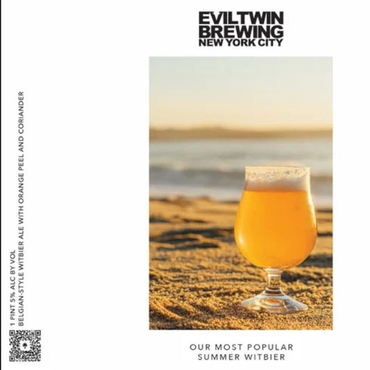 Stowe Public House & Bottle Shop: Evil Twin Brewing Our Most Popular Summer Wit Belgian-style wheat ale in a glass on a beach.