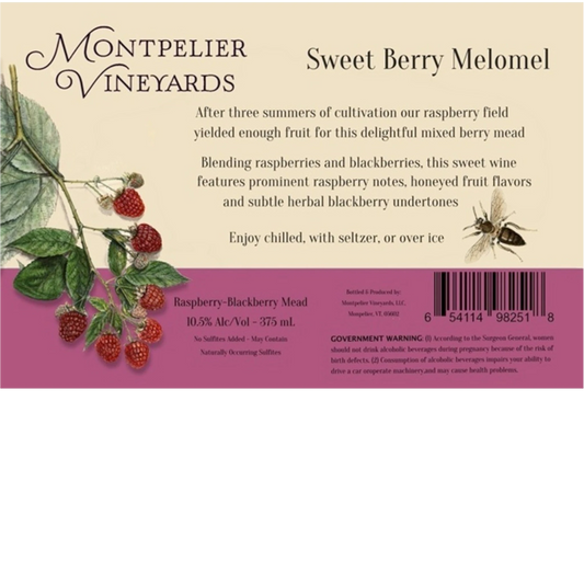 Stowe Public House & Bottle Shop Montpelier Vineyards Sweet Berry Melomel raspberry-blackberry mead with 10.5% Alc/Vol.