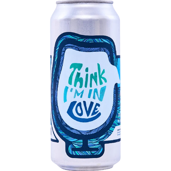 Stowe Public House & Bottle Shop Think I'm in Love DIPA beer can with blue and green abstract art.