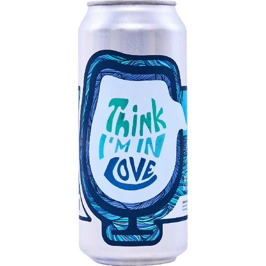 Stowe Public House & Bottle Shop Think I'm in Love DIPA beer can with blue and green abstract art.