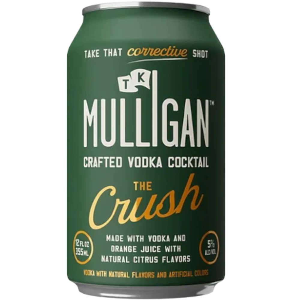 Stowe Public House & Bottle Shop's TK Mulligan The Crush crafted vodka cocktail with orange juice and natural citrus flavors in a green can.
