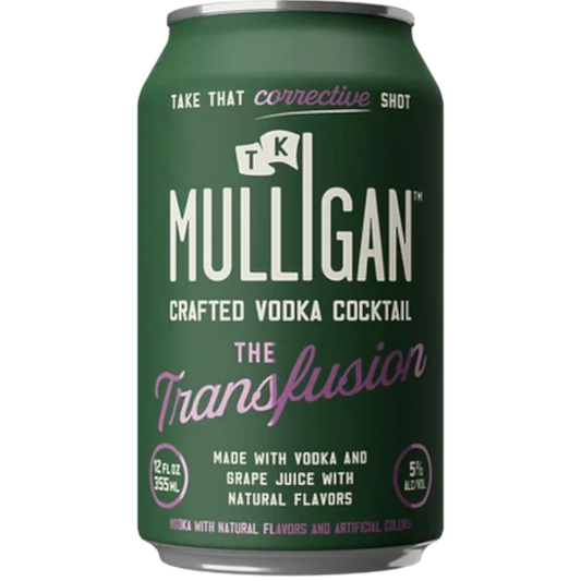 Stowe Public House & Bottle Shop's TK Mulligan The Transfusion crafted vodka cocktail can, made with vodka and grape juice with natural flavors.