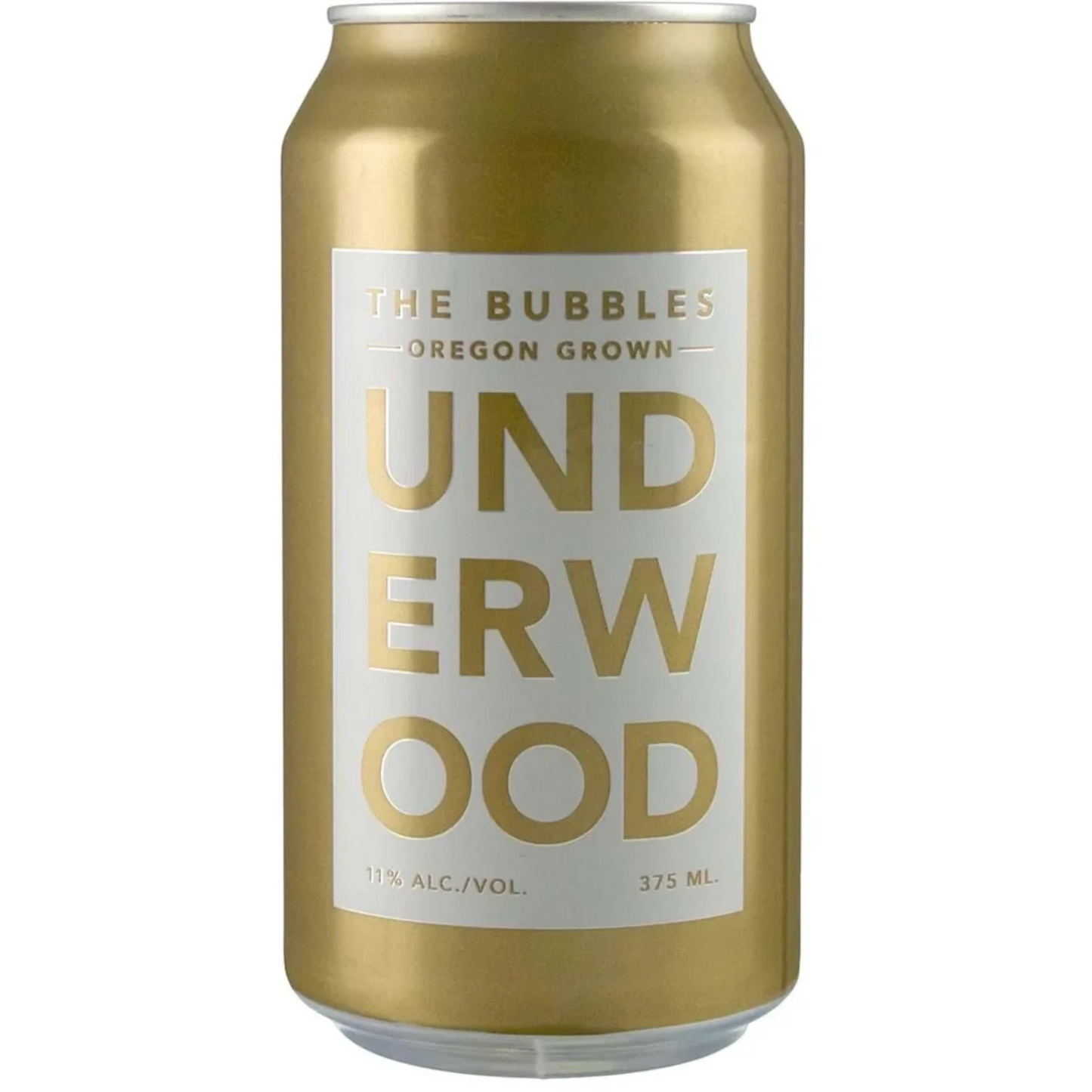 Stowe Public House & Bottle Shop Underwood The Bubbles sparkling wine can. Gold can with white label featuring large gold text.