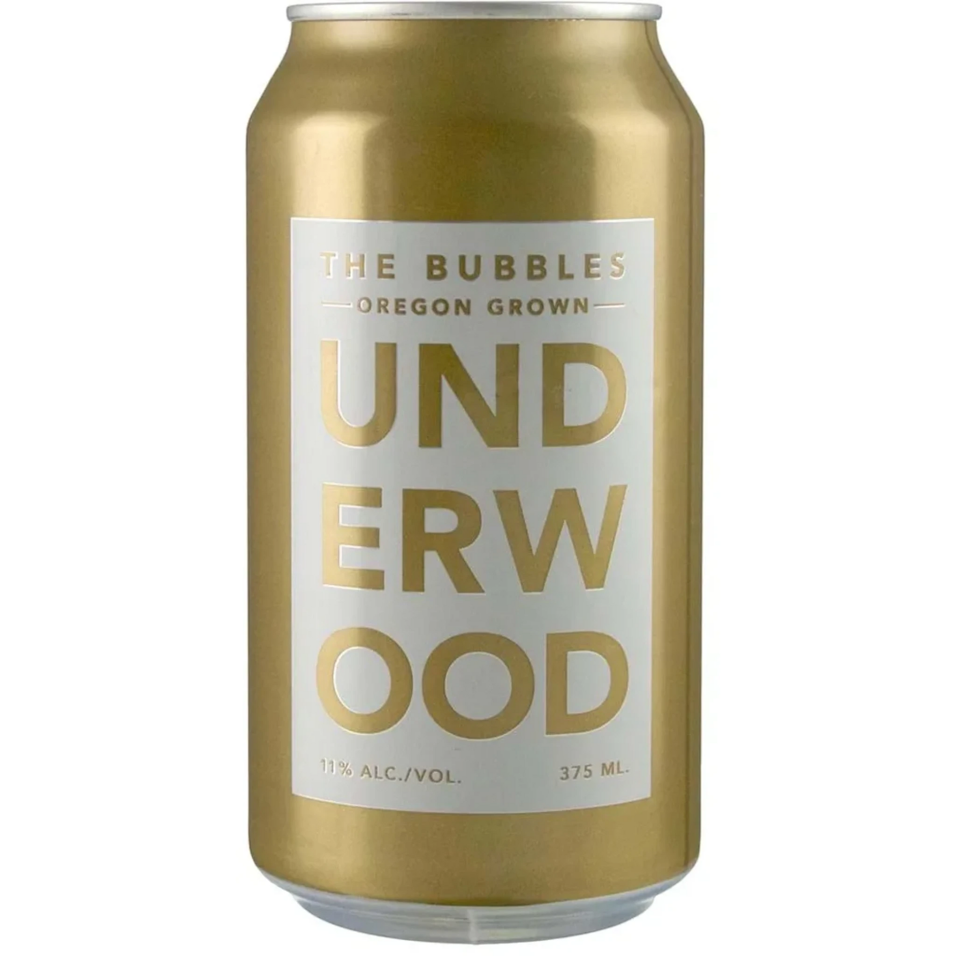 Stowe Public House & Bottle Shop Underwood The Bubbles sparkling wine can. Gold can with white label featuring large gold text.