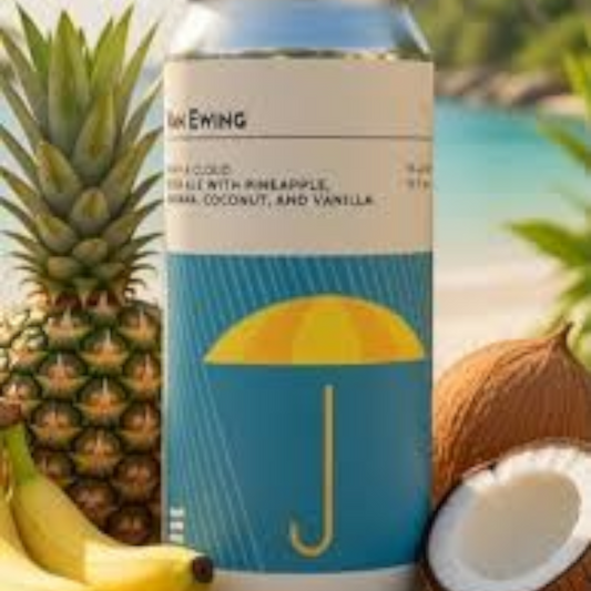 Stowe Public House Van Ewing Nary A Cloud sour ale can with pineapple, banana, coconut, and vanilla flavors.