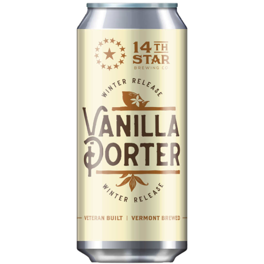 Stowe Public House & Bottle Shop 14th Star Brewing Co. Vanilla Porter can. Winter release with vanilla, chocolate, toffee, and coffee notes.