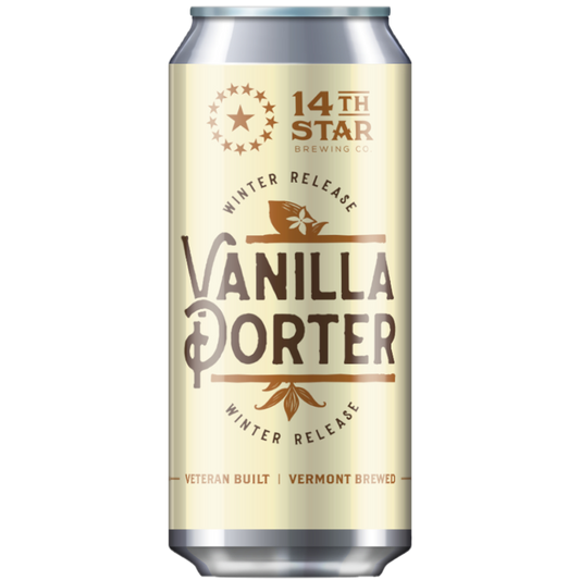 Stowe Public House & Bottle Shop 14th Star Brewing Co. Vanilla Porter can. Winter release with vanilla, chocolate, toffee, and coffee notes.