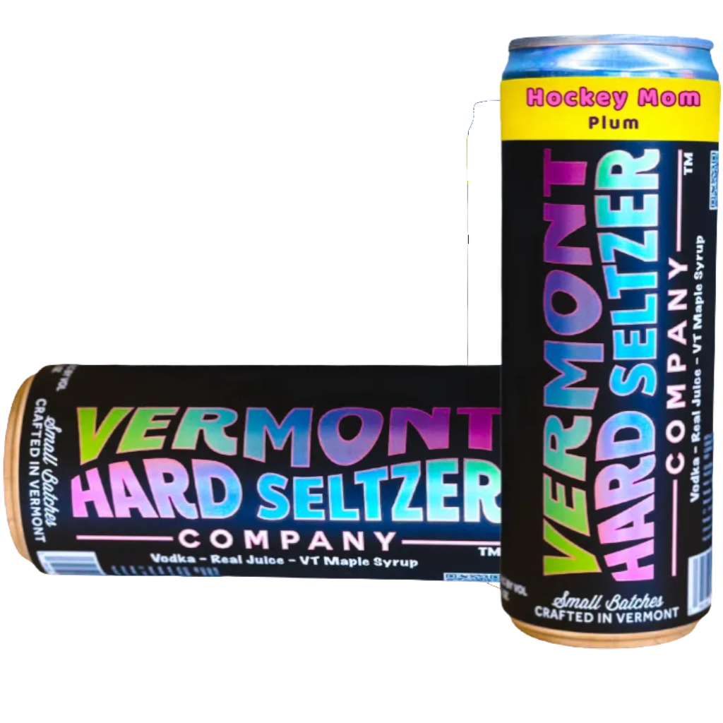 Stowe Public House & Bottle Shop Vermont Hard Seltzer Co. Hockey Mom plum and maple syrup flavor can.