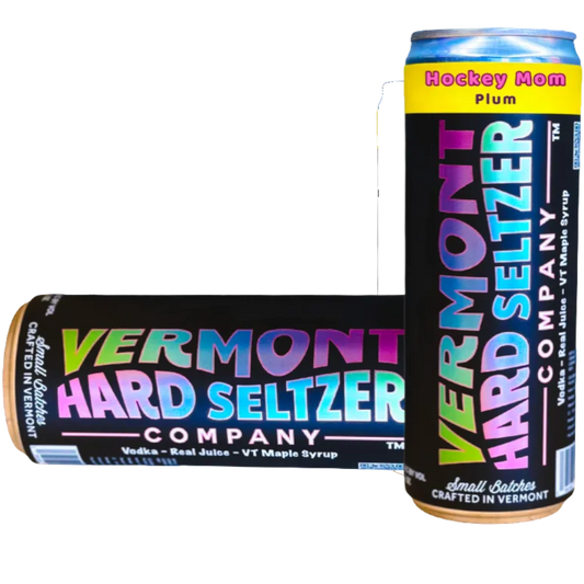 Stowe Public House & Bottle Shop Vermont Hard Seltzer Co. Hockey Mom plum and maple syrup flavor can.