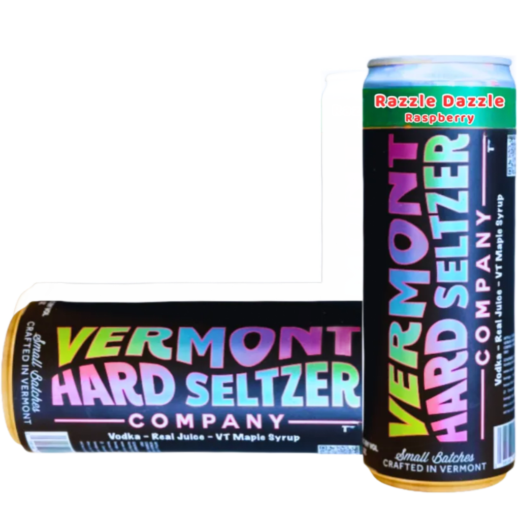 Stowe Public House & Bottle Shop Vermont Hard Seltzer Co. Razzle Dazzle Raspberry can. Features raspberry juice, premium vodka, and Vermont maple syrup.