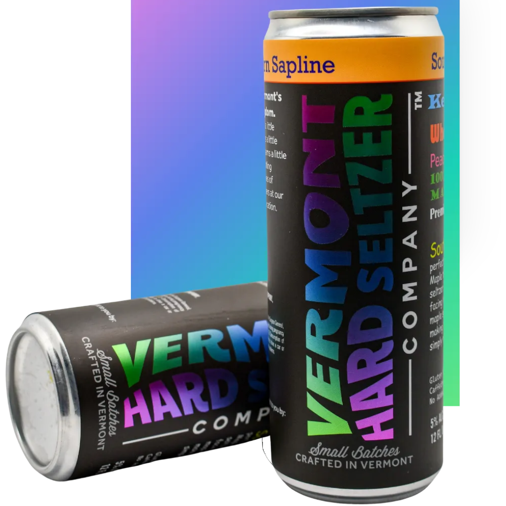 Stowe Public House Vermont Hard Seltzer Southern Sapline can with peach and maple flavor. Crafted in Vermont.