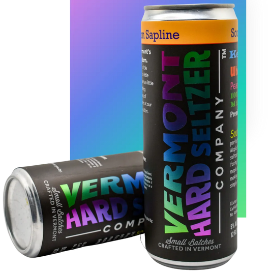 Stowe Public House Vermont Hard Seltzer Southern Sapline can with peach and maple flavor. Crafted in Vermont.