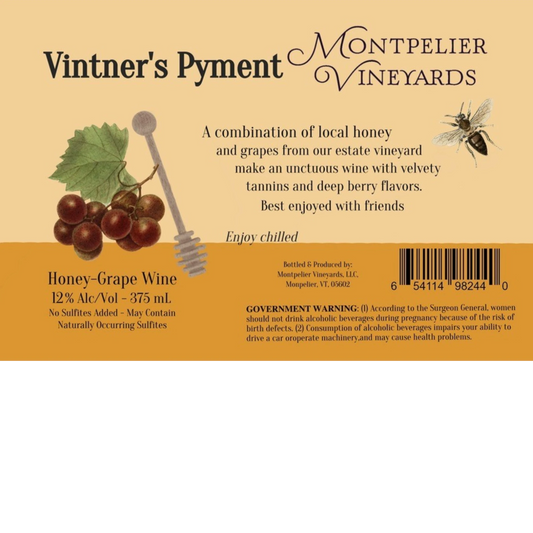 Stowe Public House & Bottle Shop Vintner's Pyment honey-grape wine with 12% ABV in a 375ml bottle.